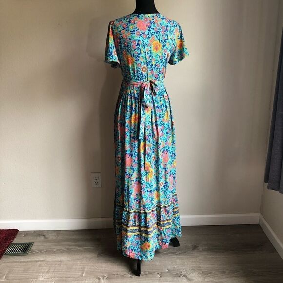 Teal Wrap Maxi Dress  - Picture 5 of 14